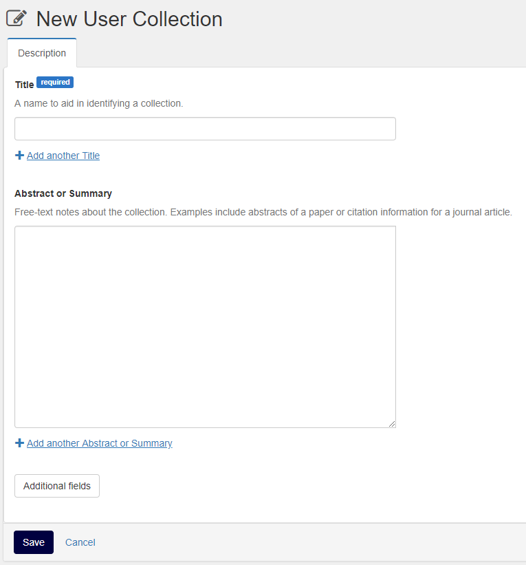screenshot of new collections page